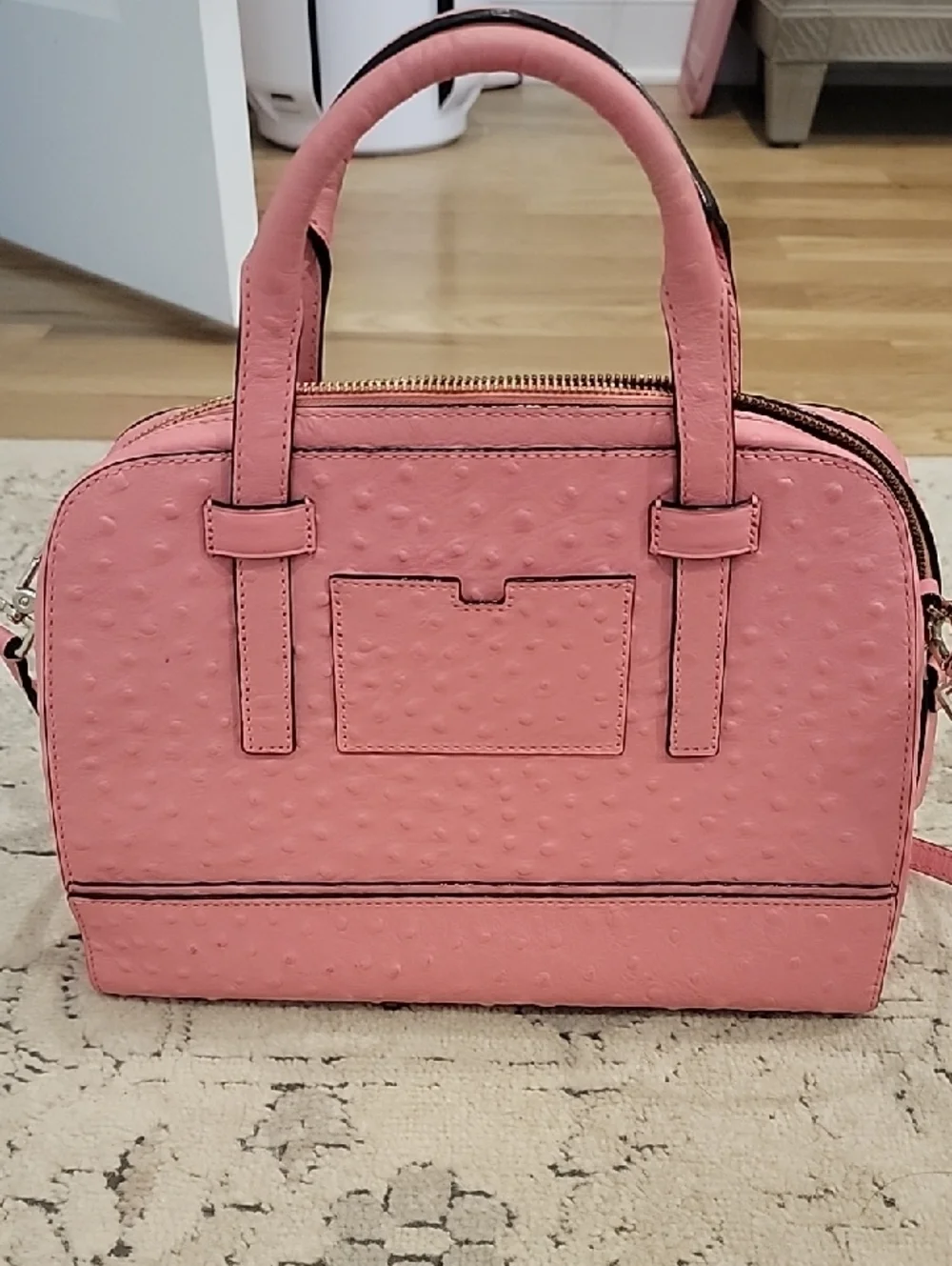 kate spade Ostrich-Embossed Pink Dome Satchel with Strap